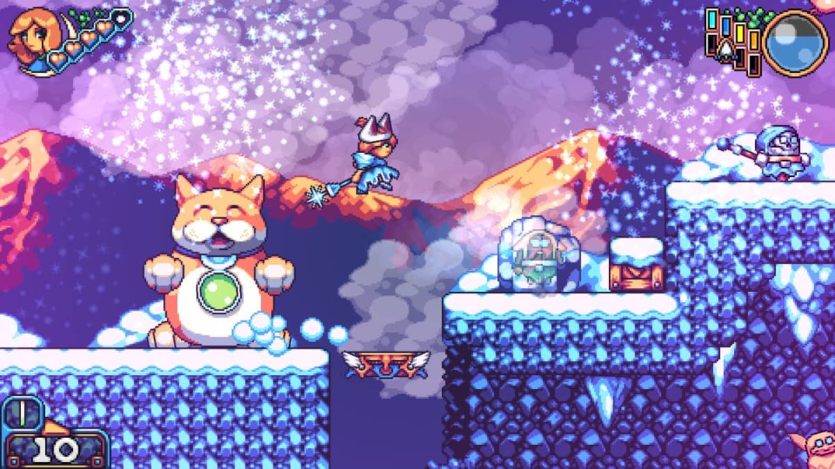 A snowy stage in Candylands Journey showcasing environmental variety and frosty platforming challenges.