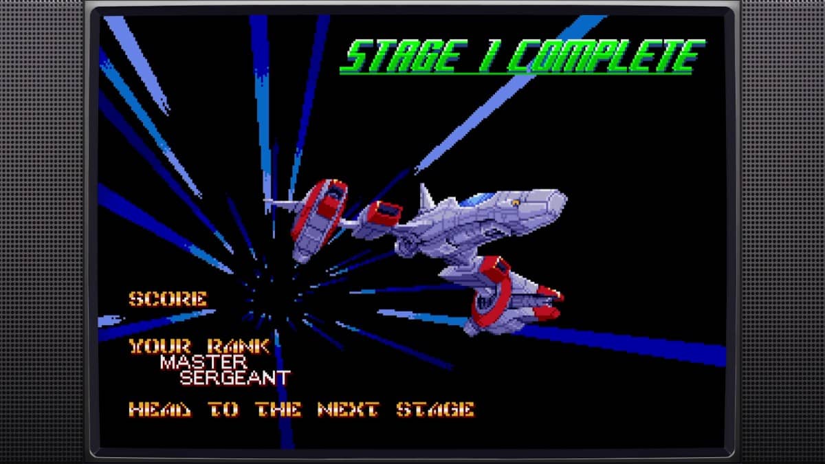 Earthion’s stage one clear screen captures the retro arcade vibe with pixel-perfect flair and classic end-level design.