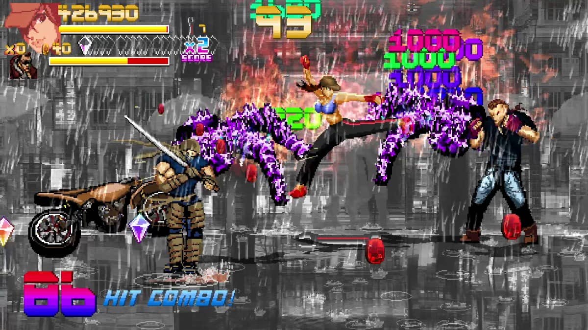 A rain-soaked street erupts in Fallen City Brawl as brutal takedowns leave enemies scattered across the screen.