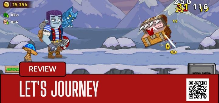 The player and pet battle a mimic chest in Let's Journey’s snowy fields, showcasing key gameplay elements.