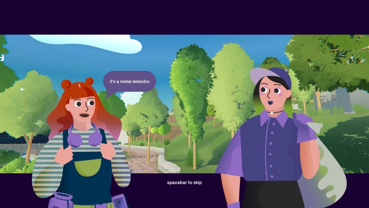 A heartfelt in-game conversation between two characters in Morgan Metal Detective, revealing story-driven moments.