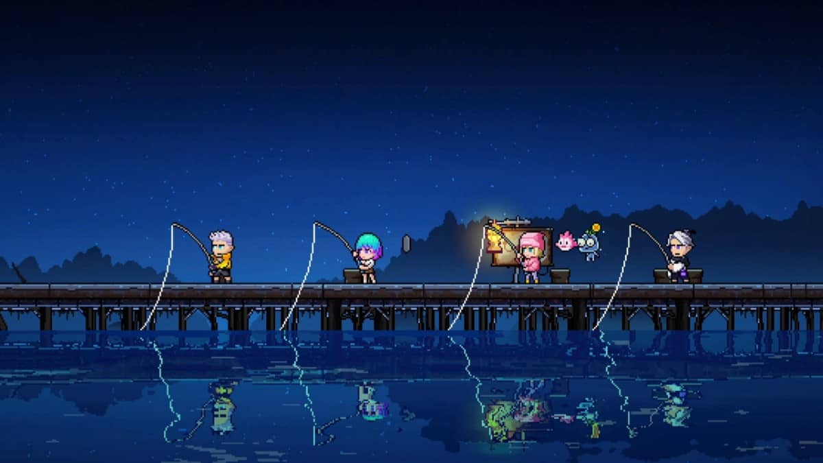 Four Neon Abyss 2 agents take a break to fish together, highlighting the game’s lighter co-op moments outside the chaos.