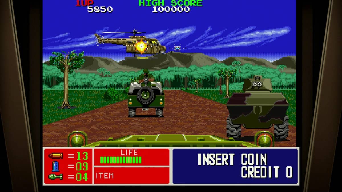 Helicopters unleash firepower as enemies ambush the player in Operation Wolf Thunderbolt’s intense battle zone.