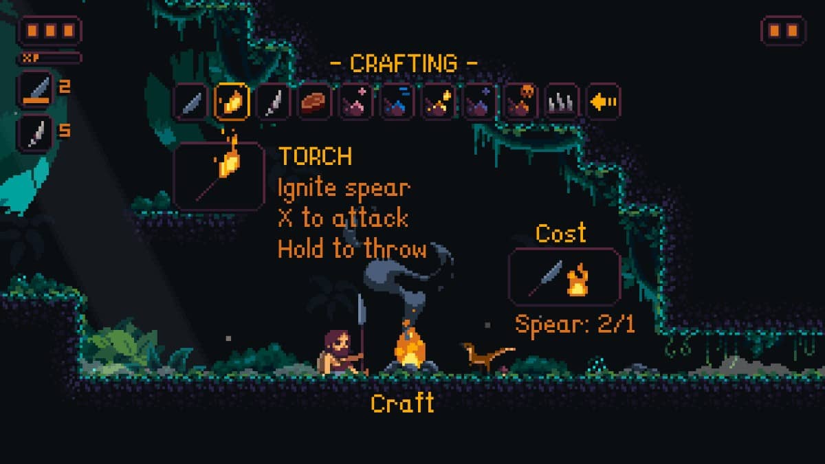 Primal Planet’s campfire crafting interface showing resources, recipes, and upgrade plans in a clean layout.