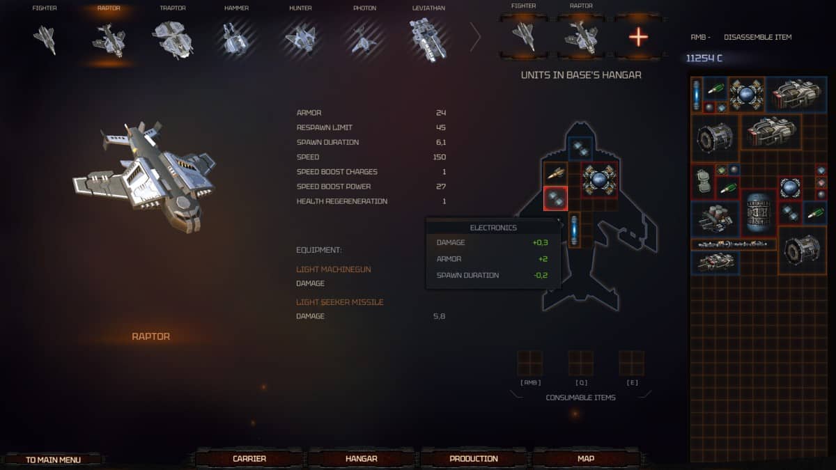 Sky of Destruction loadout menu showing gear slots and easy item swapping for tactical customization.