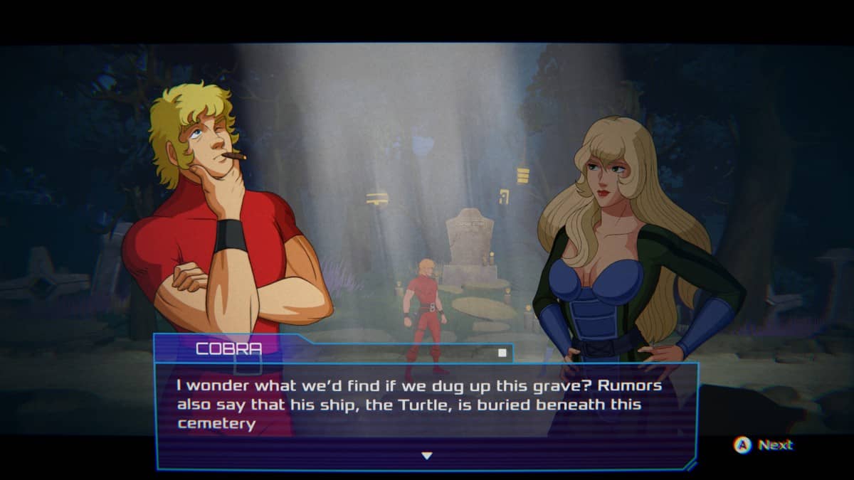 Cobra engages in a detailed conversation with a blonde-haired woman in Space Adventure Cobra - The Awakening.