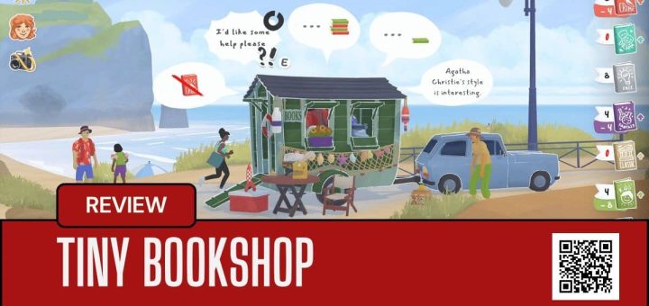 A busy village scene in Tiny Bookshop showing customers browsing and buying at your quaint mobile shop.