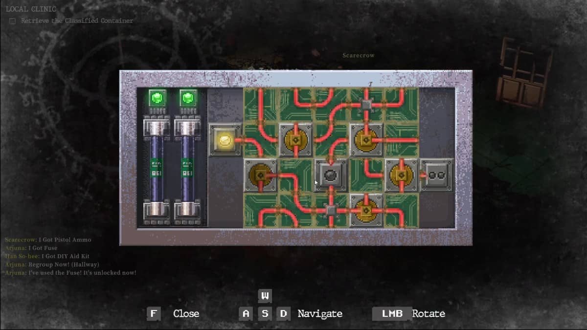 A circuit-turning puzzle from Whisper Mountain Outbreak where players rotate tiles to complete a full electrical current.