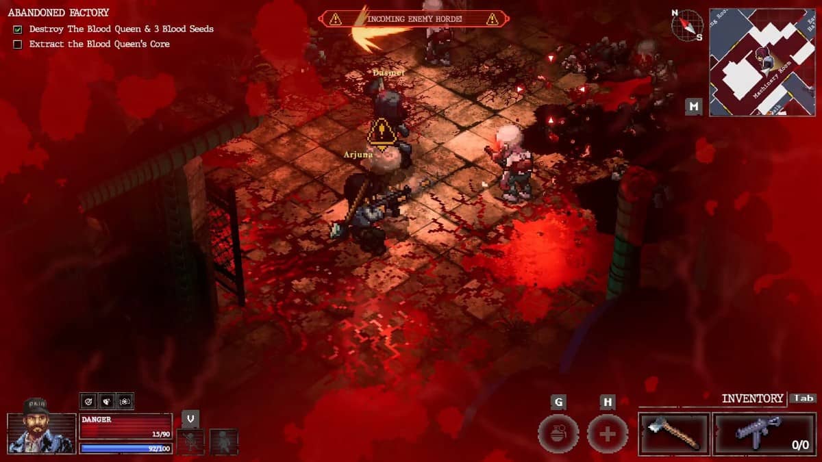 A chaotic lab scene from Whisper Mountain Outbreak with blood-splattered screens and swarming zombies mid-attack.