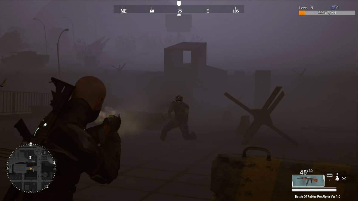 The player character in Battle of Rebels taking down a zombie in a tense close-quarters fight.