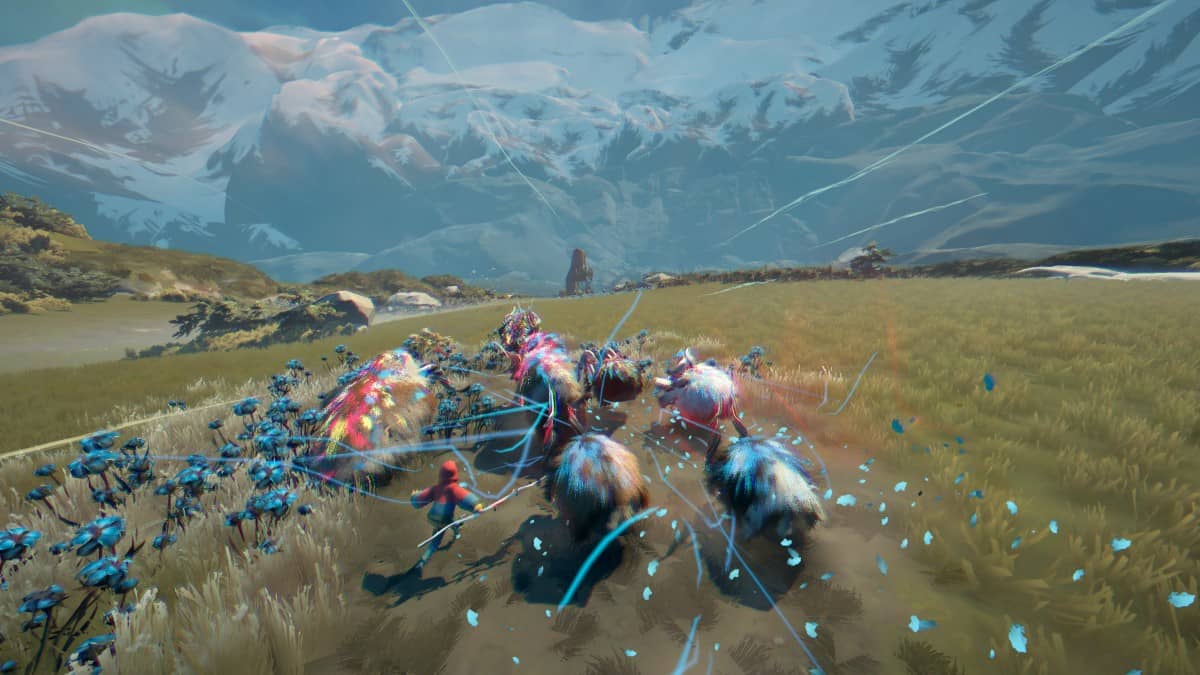 A vibrant stampede of the herd in Herdling, showcasing a burst of colour across the landscape.
