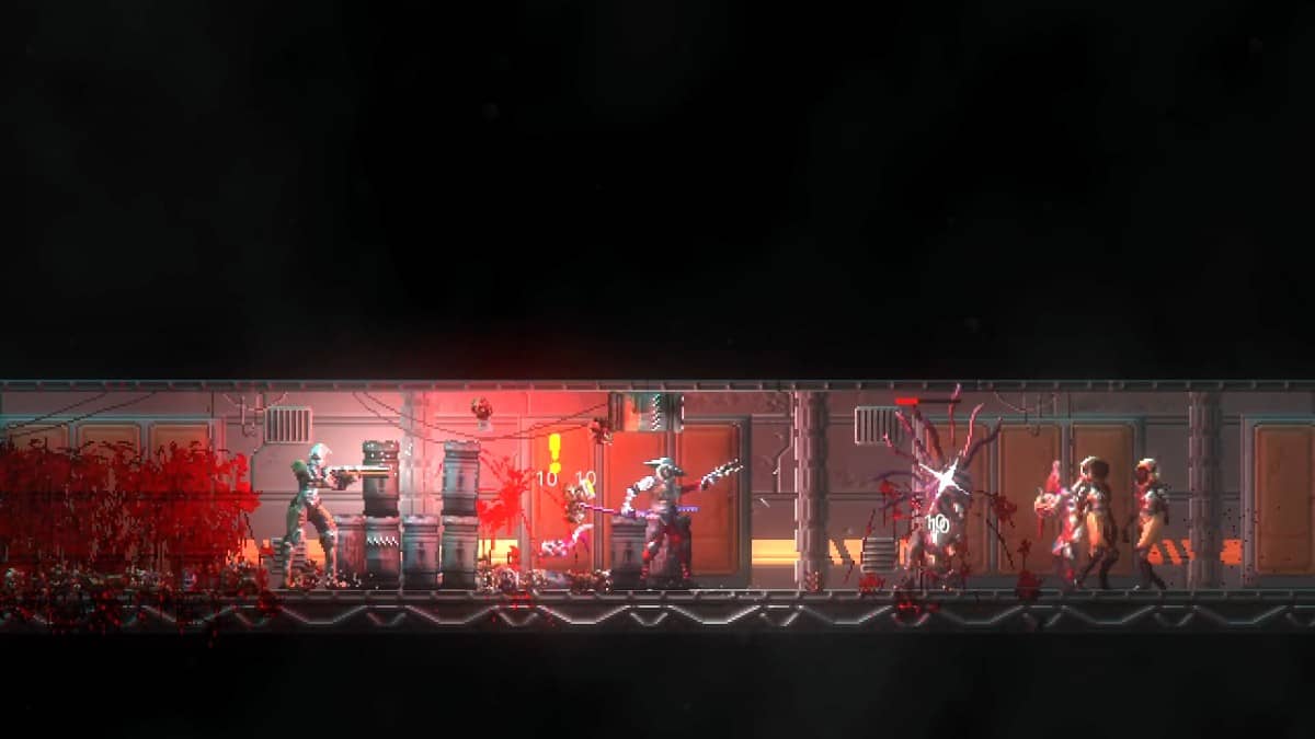 Katanaut’s neon-lit corridors packed with tech detail reflect the game’s claustrophobic, sci-fi atmosphere.