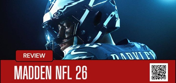 Barkley giving a confident side eye in Madden NFL 26, captured in a striking helmeted glamour shot.