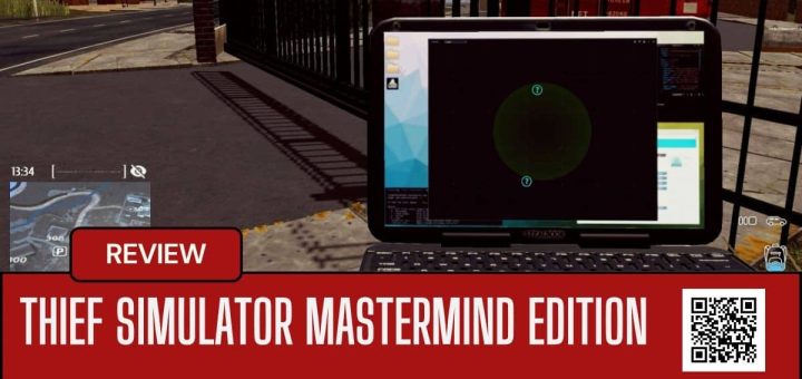 Using a laptop to hack the mansion’s security system in Thief Simulator Mastermind Edition to bypass electric gates.