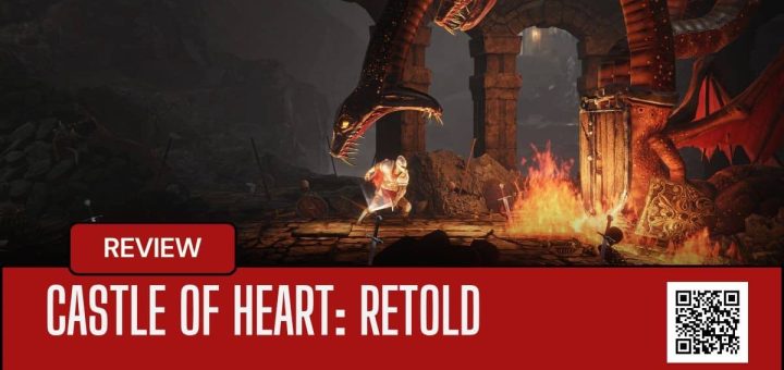 Svaran battles a three-headed serpent in Castle of Heart: Retold’s castle courtyard showdown.