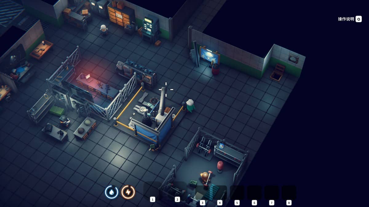 The underground bunker base in Escape From Duckov showing several crafted benches already placed and in use.