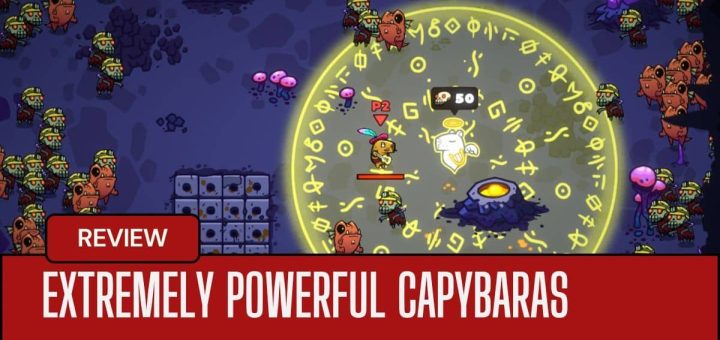 A chaotic battle in Extremely Powerful Capybaras with a downed player, ghost ally, and endless enemy waves.