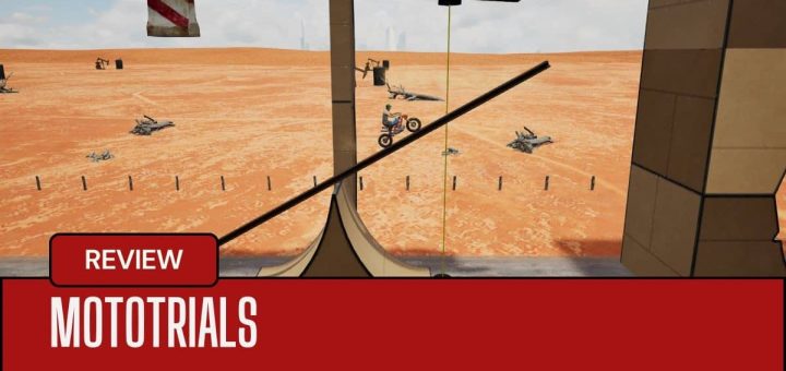 Ricky ascends a rope-suspended ramp in MotoTrials, showcasing the game's tense physics-based platforming.
