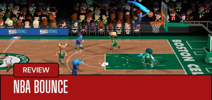 Multiplayer match underway in NBA BOUNCE at Boston Celtics stadium, showcasing arcade basketball action.