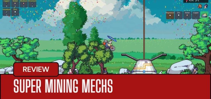 Fireworks light up the sky in Super Mining Mechs as the retrieval hook descends to collect your pod for extraction.