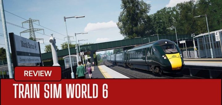 A GWR train arrives at Marsh Barton station in Train Sim World 6, showcasing real-world detail on a bright summer day.