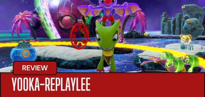 Yooka and Laylee gliding across a vibrant open world in Yooka-Replaylee, showcasing platforming freedom and charm.