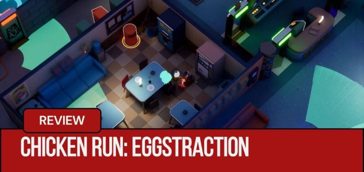 An in-game office level scene from Chicken Run: Eggstraction showing the stealth-focused world setup.