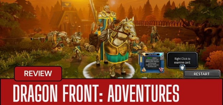 The Scales faction champion from Dragon Front Adventures stands ready in a detailed tactical battlefield scene.