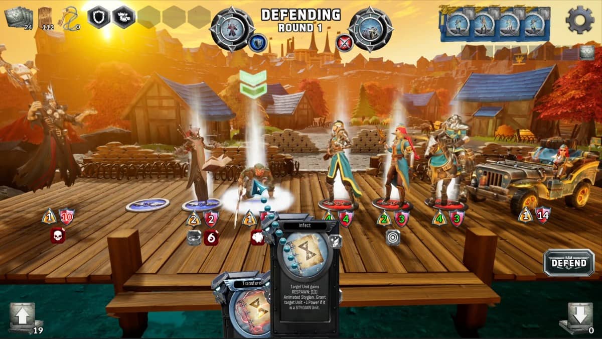 Combat scene from Dragon Front Adventures showing Scales faction cards in action and the game’s tactical flow.