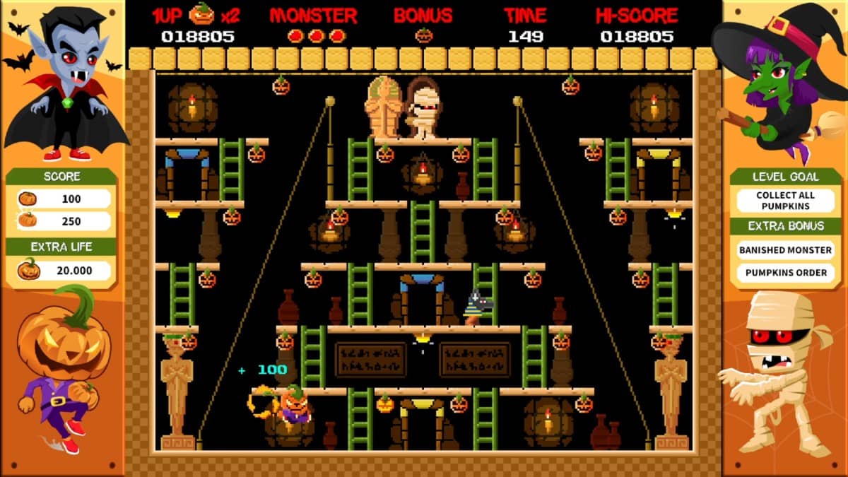 Inside the pyramid stage of Halloween 1985, haunted mummies emerge in a chilling arcade scene.