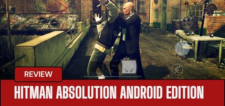 Agent 47 subdues an enemy with wire in a dark alley during Hitman Absolution Android Edition.