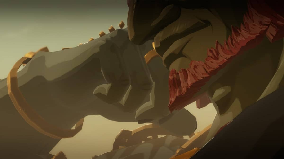 Close side profile of Ganon in Hyrule Warriors: Age of Imprisonment as he strokes his beard.