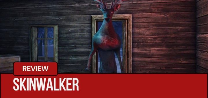 The beast enters a fire lit cabin at night on hind legs in Skinwalker survival horror.