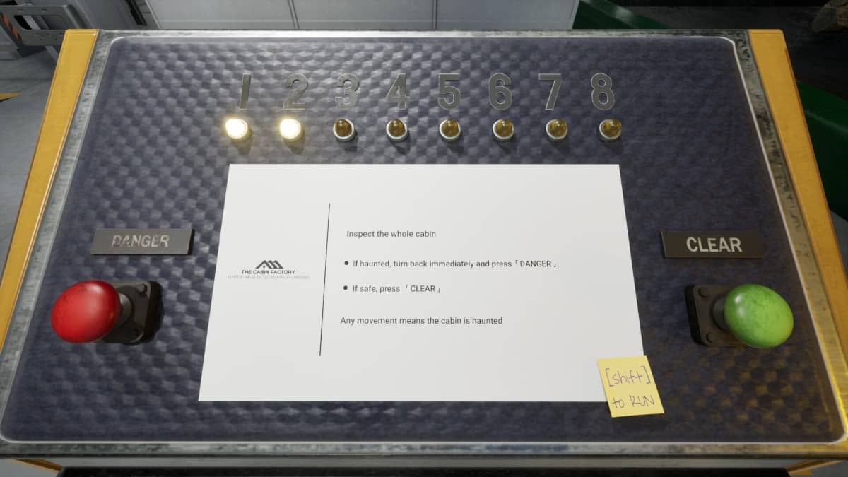 The Cabin Factory control panel showing simple gameplay instructions on the production line.