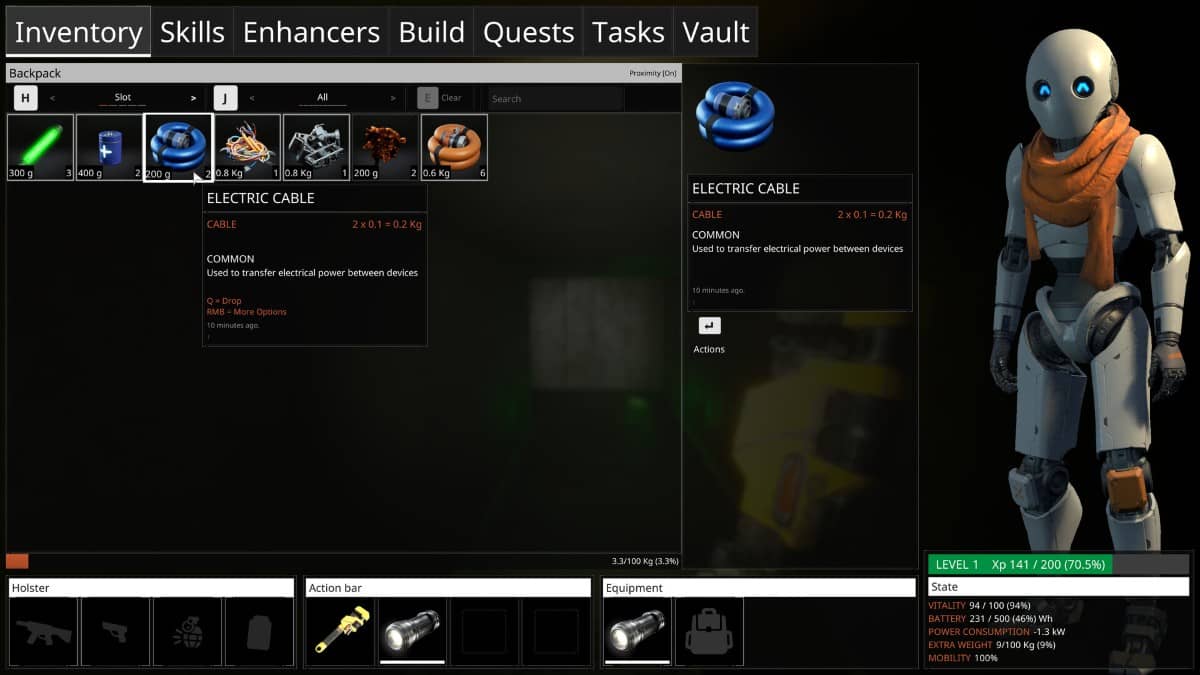 The Last Caretaker inventory screen showcasing its intricate item system and layered survival mechanics.