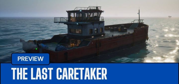 The Last Caretaker ship drifting across a cool ocean, setting the tone for its atmospheric exploration.