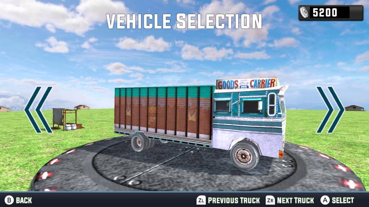 The Truck Driving vehicle selection screen highlighting one of the three available trucks.