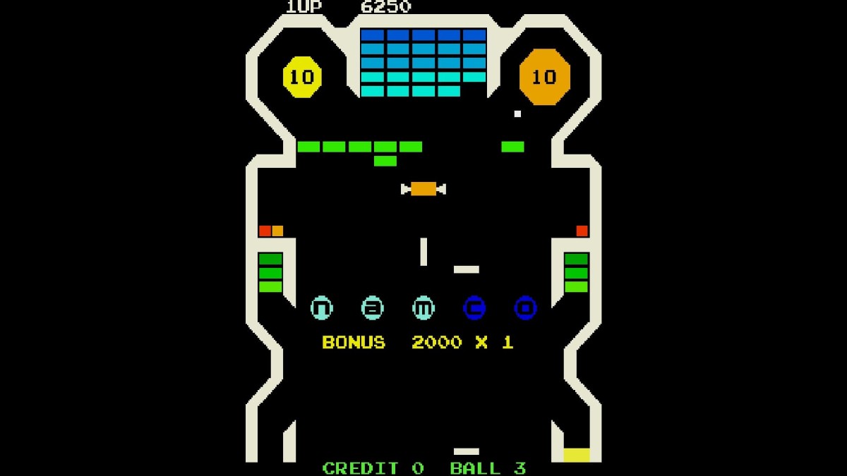 Arcade Archives BOMB BEE gameplay showing cleared blocks with the Namco bonus partially lit and ready.
