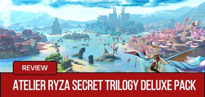 A bright panoramic view of towns and oceans in Atelier Ryza Secret Trilogy Deluxe Pack on a sunny day.