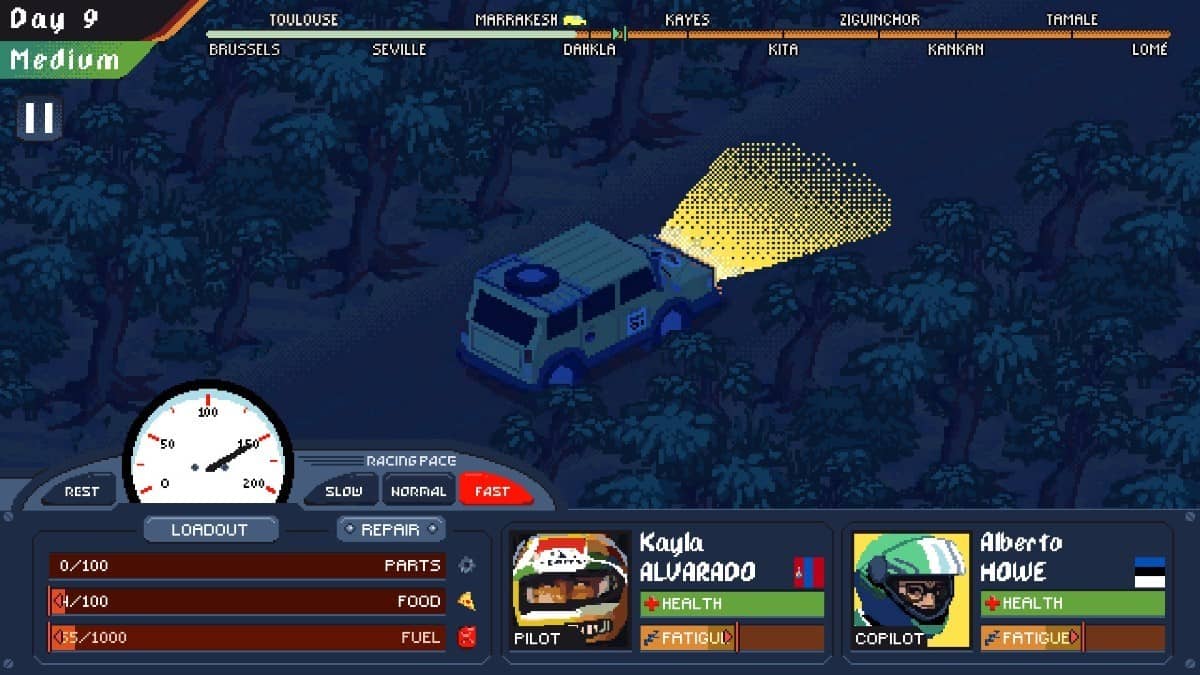 A vehicle navigates the desert at night in Desert Race Adventures, highlighting dynamic gameplay variety.