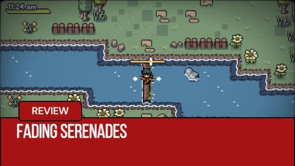 Character balancing on a wooden plank over a river in Fading Serenades, highlighting its immersive journey.