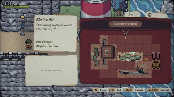 Inventory screen in Fading Serenades showing grid-based item placement that feels like a mini game.