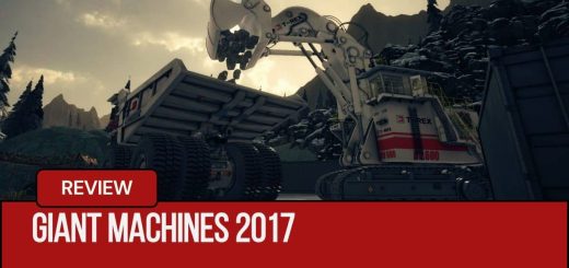 The T-Rex digger pouring rocks into a dump truck in snowy terrain during Giant Machines 2017.