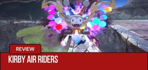 A whacky racer pulling a playful face mid-race in Kirby Air Riders, highlighting its chaotic charm.