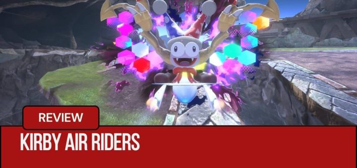 A whacky racer pulling a playful face mid-race in Kirby Air Riders, highlighting its chaotic charm.