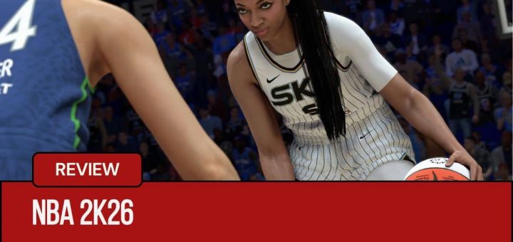 A determined female athlete holding the ball in NBA 2K26, showcasing intensity and realism in gameplay.