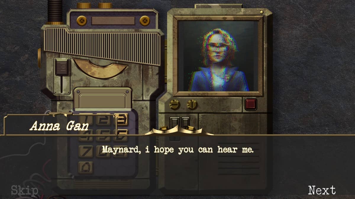 An in-game handheld screen in Save Room - The Merchant showing dialogue with the operator assigning missions.