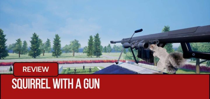 Squirrel with a Gun perched on a rooftop aiming a sniper rifle at agents below.