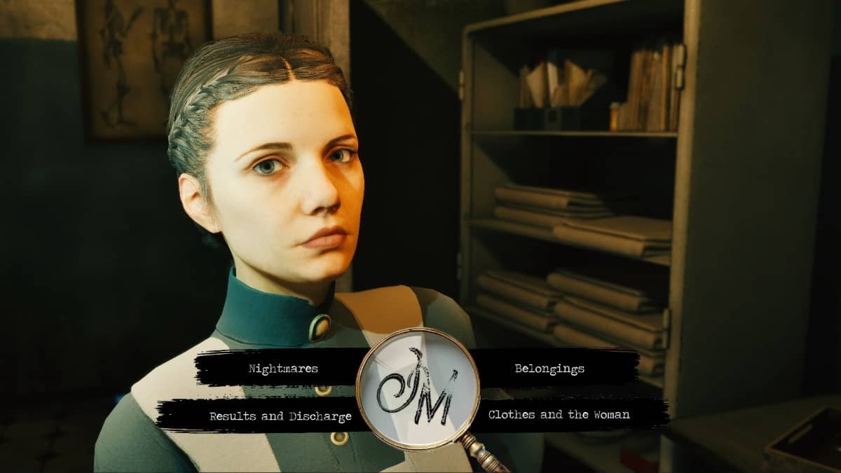 A character interaction in The Last Case of John Morley showing the detective questioning system at work.