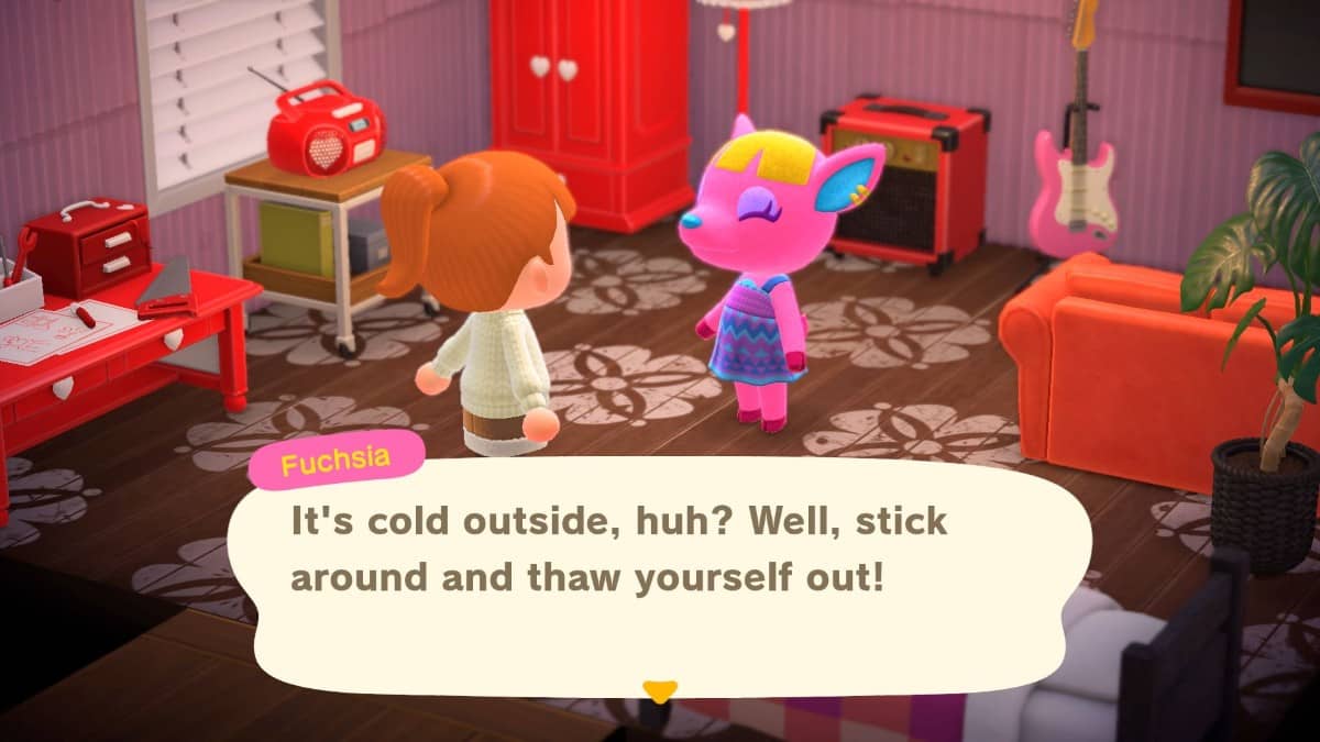 Talking with townspeople during a character interaction in Animal Crossing: New Horizons – Nintendo Switch 2 Edition.